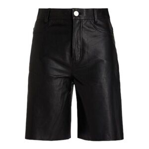 Frame High Rise Black Lamb Leather Bermuda Shorts Size 25 New